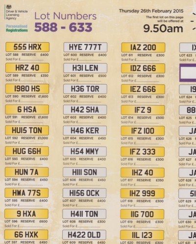 DVLA Private Plate Auction February 2015